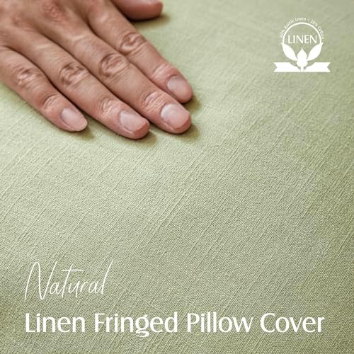 Foindtower Decorative Linen Fringe Throw Pillow Covers 22×22 Light Green - Image 2