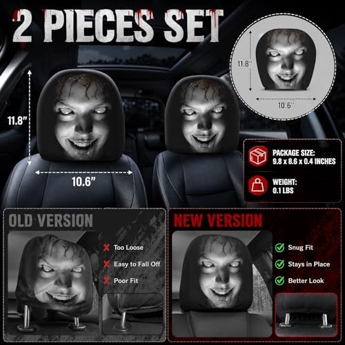 4 Pack Scary Headrest Covers for Cars, Upgraded Snug Fit Car Headrest Cover - Image 5