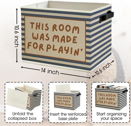Blue Striped Kids Playroom Storage Bins Box - Image 6
