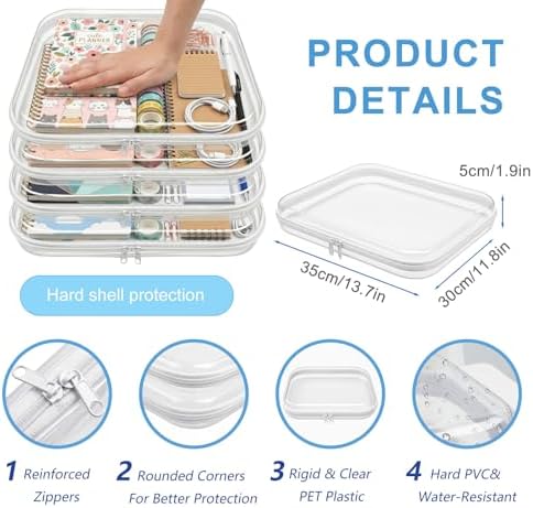 4 Pack Clear Hard Shell Zipper Case, Heavy Duty Travel Clothes Packing Cubes - Image 3