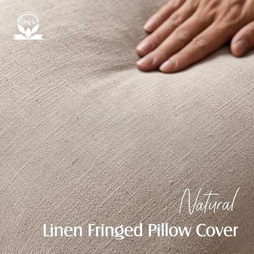 Foindtower Decorative Linen Fringe Throw Pillow Covers 22×22 Natural Linen - Image 2