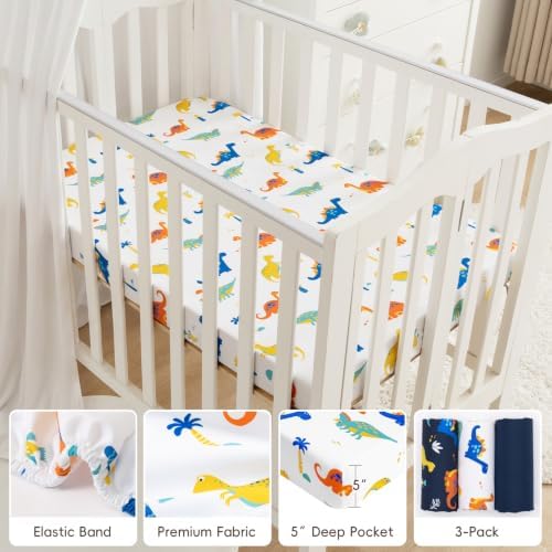 david's kids 3 Pack Mini Crib Sheets, Soft Breathable Premium Pack N Play Sheets - Image 4