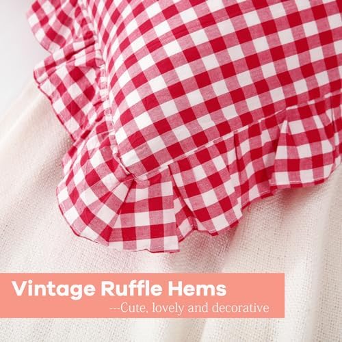2 Pack Red White Gingham Ruffle Pillow Shams King Size 20"x36" - Image 5