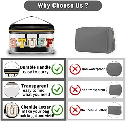 Chenille Letter Clear Makeup Bags Stuff Pouch, Preppy Patch Makeup Bag Zipper - Image 4