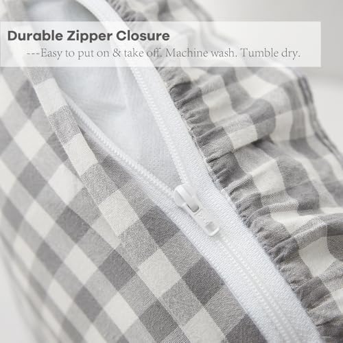 2 Pack Grey Gingham Lumbar Throw Pillow Shams 12''x20'' - Image 5