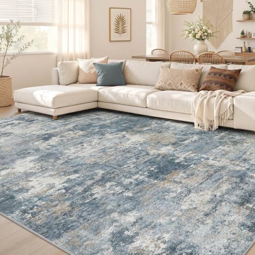 Nakagishi 9x12 Area Rugs Living Room: Washable Abstract Large Neutral Soft Rug by NakagishiAreaRug