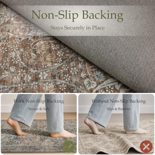 JOLLYVOGUE Runner Rug, 2x10 Washable Vintage Floral Rug, Vintage Brown - Image 4