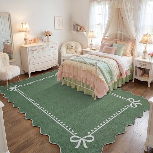 Garvee Scalloped Bow Rug Green Washable Solid 3x5 Area Rugs - Image 2