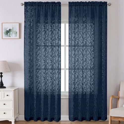 Lecloud Leia Navy Blue Sheer Curtains by Lecloud