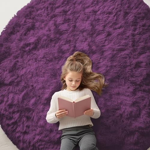 OLANLY Dark Purple Round Rugs for Bedroom by OLANLY