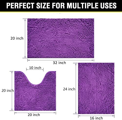 Bathroom Rugs Chenille 3-Piece Extra Soft and Absorbent Shag Bathroom Rugs - Image 2