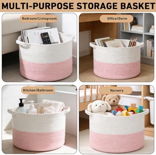 65L Large Pink Woven Cotton Rope Basket - Image 6