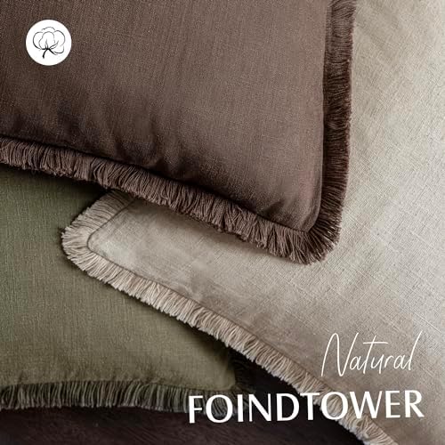 Foindtower Decorative Linen Fringe Throw Pillow Covers 16×16 Reddish Brown - Image 4