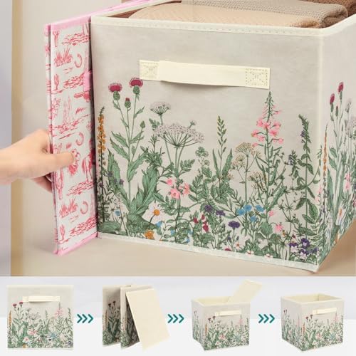 6 Pcs Wild Floral Cube Storage Bins 12.5 Inch Flower Storage Basket - Image 2