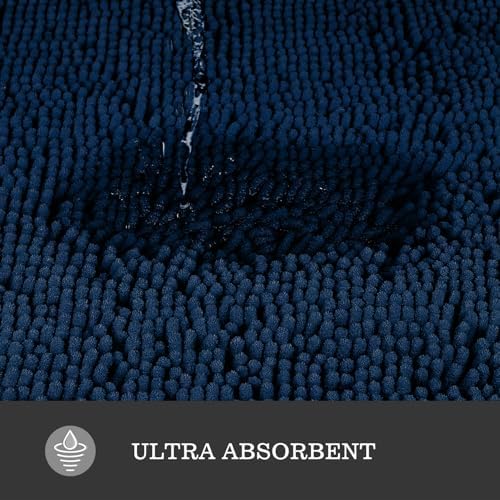 Yeaban Chenille Navy Blue Bathroom Rug 40"x60", Non-Slip Rubber Backing - Image 4