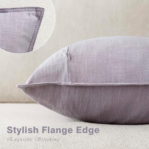 Foindtower Linen Solid Decorative Throw Pillow Covers 20x20 Light Purple - Image 3