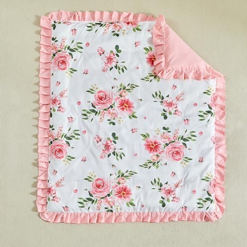 3 Pieces Flowers Crib Bedding Set Baby Ruffled Quilted Comforter - Image 7