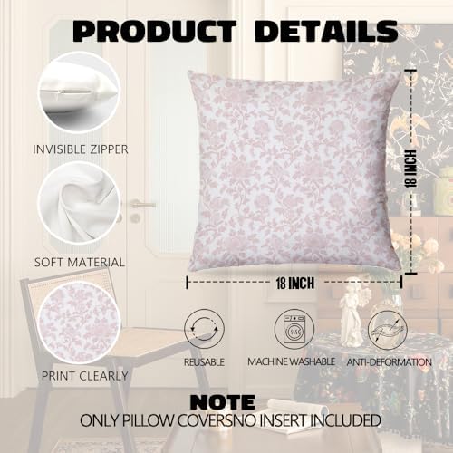 Vintage Pink Floral French Toile Pillow Covers 18x18, French Country Pink and - Image 6