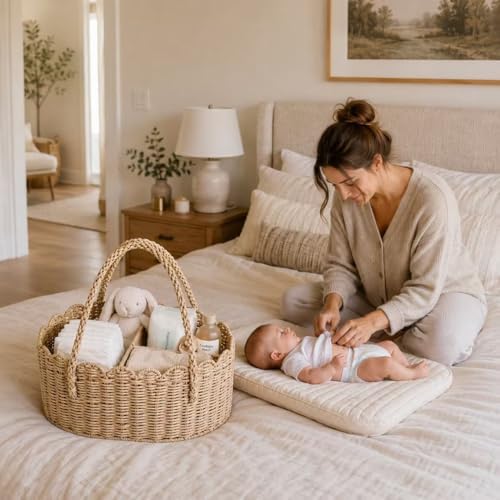 Diaper Caddy Organizer, Paper Rope Storage Baskets Nursery Bin - Image 4