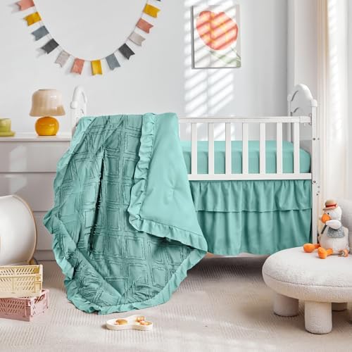 Mini Crib Bedding Set 3 Pieces Baby Boho Quilted Tufted Ruffles Comforter - Image 5