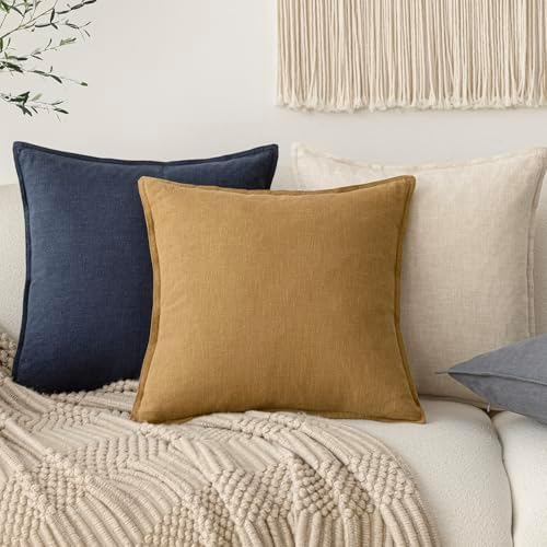 Foindtower Linen Solid Decorative Throw Pillow Covers 16x16 Honey Mustard - Image 5