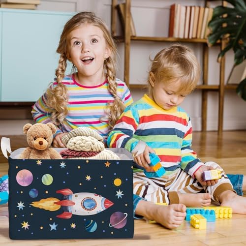 Rocket Storage Basket with Handles, Rockets Foldable Space Organizer, - Image 5