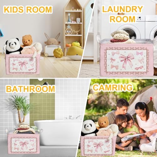 Pink Bow Foldable Storage Box, Waterproof Toy and Clothes Storage Box - Image 7