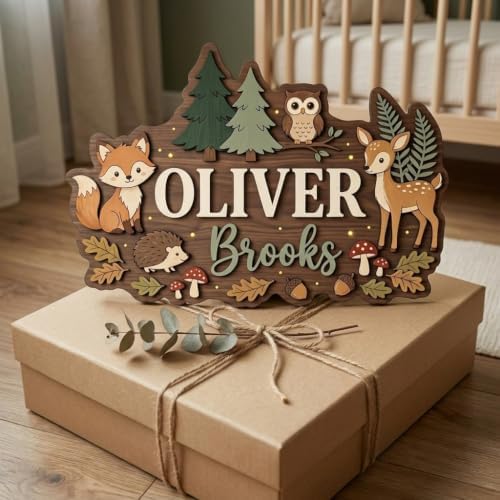 Personalized Woodland Nursery Name Sign, Custom Forest Animal Wall Decor - Image 3