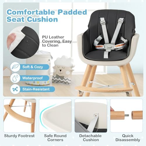 HONEY JOY Baby High Chair, 6-in-1 Eat & Grow Wooden Highchair/Toddler Chair - Image 5