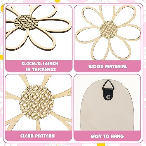 Thyle 6 Pcs Daisy Wall Decor Wooden Flower - Image 4