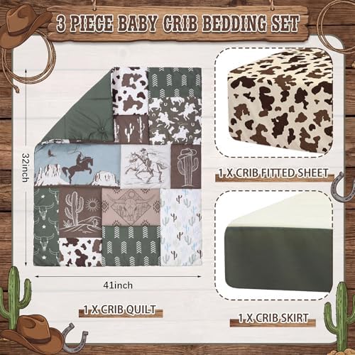 Peryiter 3 Pcs Western Cowboy Crib Sheet Set Baby Crib Bedding Set Includes - Image 2