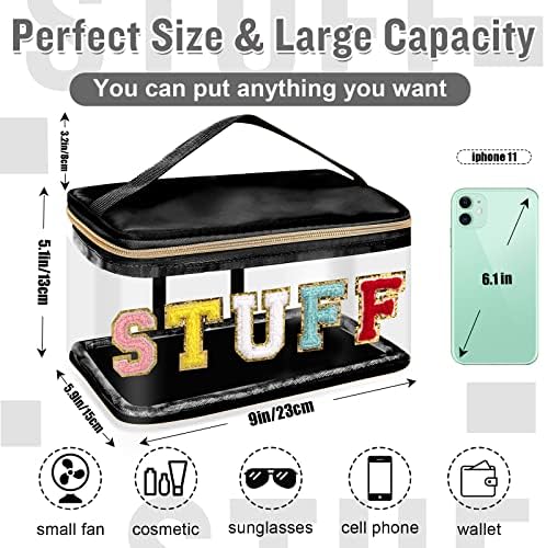 Chenille Letter Clear Makeup Bags Stuff Pouch, Preppy Patch Makeup Bag Zipper - Image 2