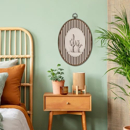 FLAWAFLOMA Western Cactus Oval Wall Art Decor, Kids Room Canvas Wall Art Framed - Image 3