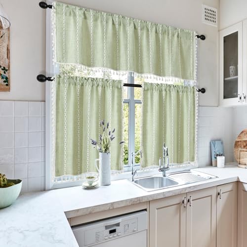MitoVilla 2 Panels Boho Kitchen Short Curtains, Modern Farmhouse Cafe Curtains - Image 2