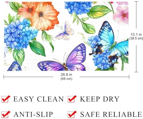 Shower Mat Non Slip 26.8 x 15.1 Inches, Butterflies Florals Bathtub Mat Shower - Image 4