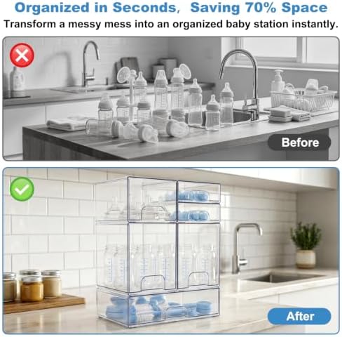 Clear Baby Bottle Organizer, 6-Piece Modular Stackable Acrylic Bins Set - Image 4