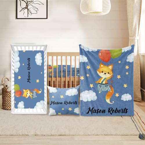 Custom Crib Bedding Set for Boys Gifts Fox Balloon Design Color07 by Duckbe