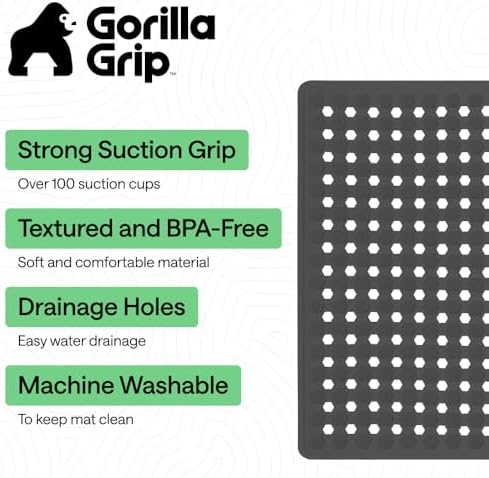 GORILLA GRIP Square Shower Stall Mat, Bathtub Floor Mat, 21x21 Charcoal - Image 2