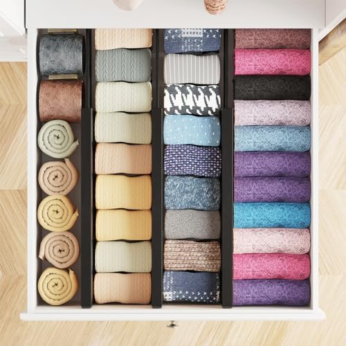 SpaceAid Bamboo Dresser Drawer Dividers 6 Pack, 4.65“ High Adjustable 12.5“-17” - Image 4