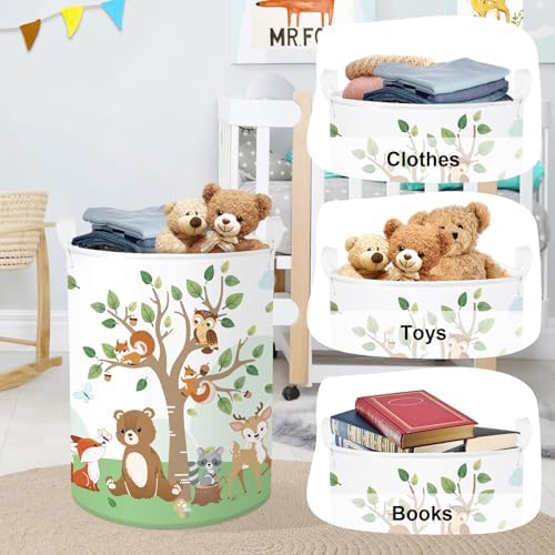 Forest Animals Laundry Hamper Woodland Tree Large Storage Basket Parents - Image 5