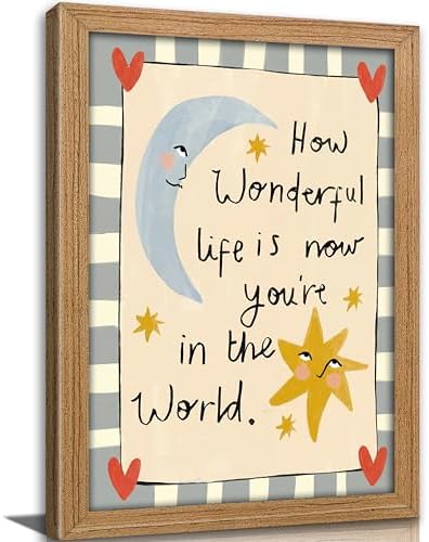 Framed How Wonderful Life Is Nursery Wall Art Cute Moon and Star Wall Decor by Unknown