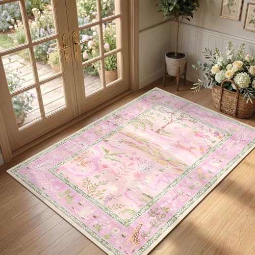 2x3 Washable Area Rug for Entryway Non Slip Safari Nursery Rug Purple Kids Room by Garvee
