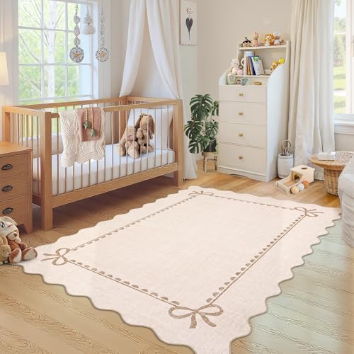 GarveeHome Scalloped Bow Rug 8x10 Washable Beige Rug - Image 4