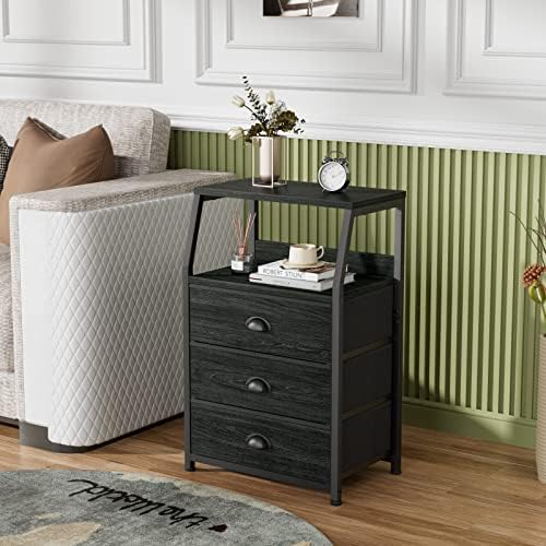 Furnulem Black Night Stand, Small Bedside Table for - Image 2