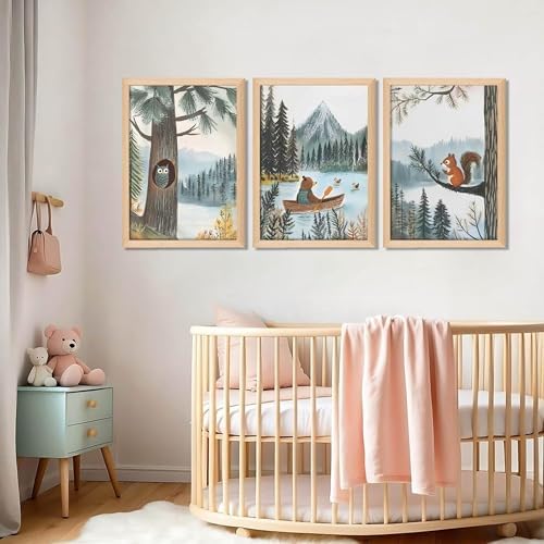 Framed Cute Animals Wall Art Set of 3, Woodland Bear Canoe Adventure Nursery - Image 6
