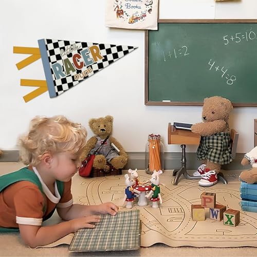 Race Car Room Decor for Boys, Little Racer Dude Felt Banners Flags - Image 3
