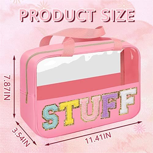 Iqimott Chenille Letter Patch Stuff Bag, Preppy Clear Makeup Cosmetic Bag Large - Image 2