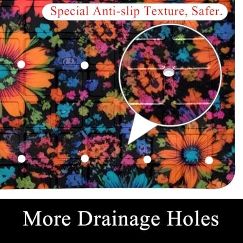 Bathtub Mat Non Slip 26.8x15.1In, Boho Flower Bath Mat - Image 2
