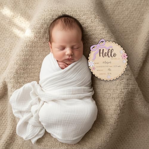Hello World Wooden Baby Birth Announcement Sign, Baby Girl Nursery Decor Photo - Image 3