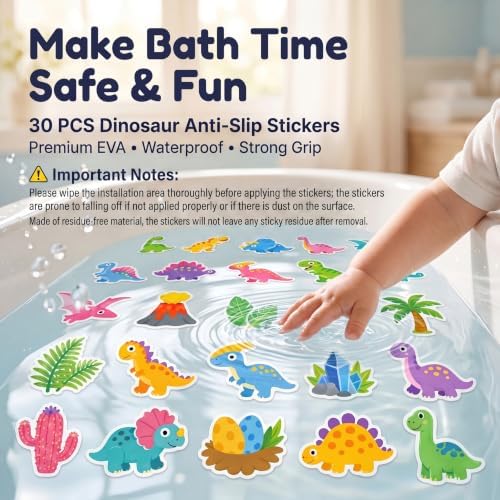 30 Pieces Dinosaur Pattern Non Slip Bathtub Stickers EVA Waterproof - Image 3